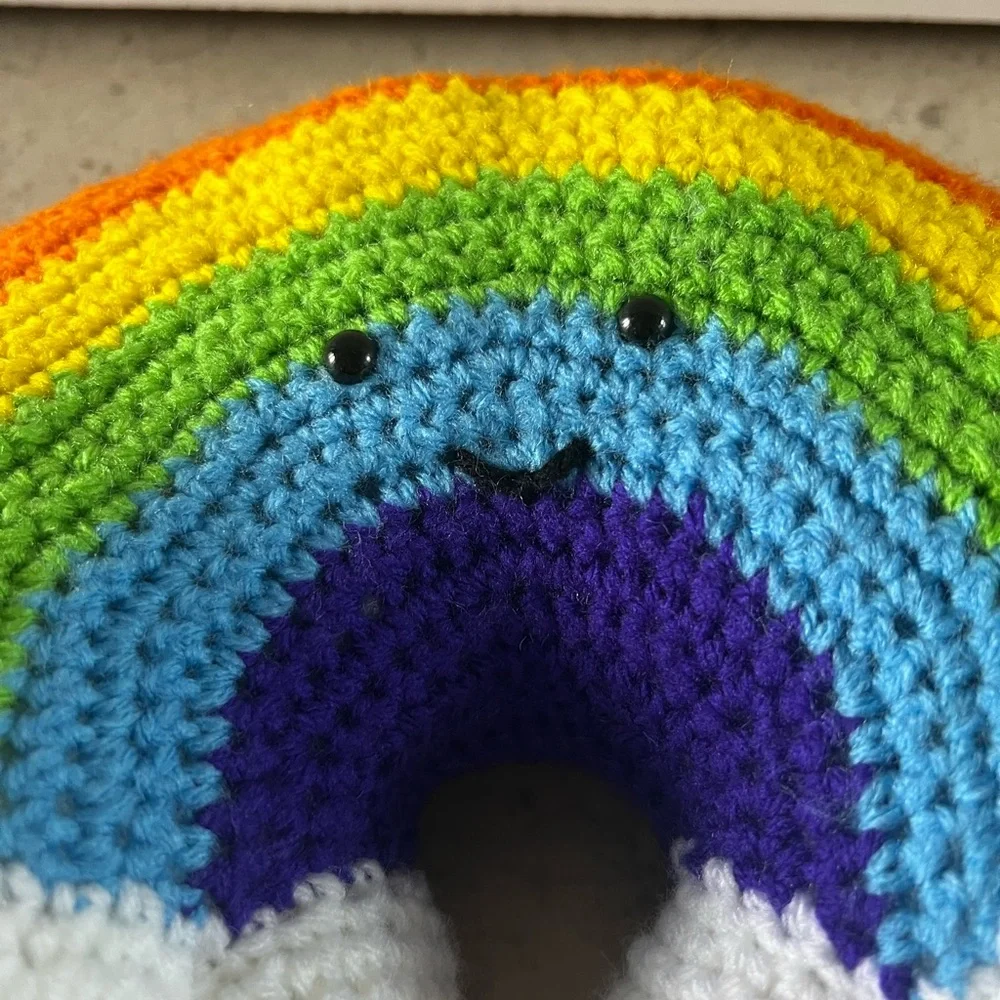 Hand Crocheted Happy Little Rainbow Pillow Plushie! - Picture 5 of 15